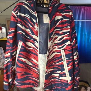 Moncler Vibrant Red and Navy Patterned Jacket